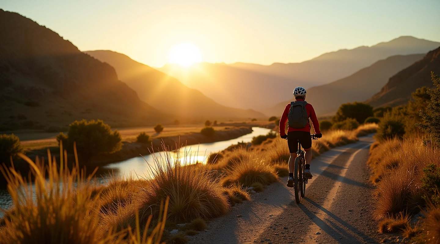 Hermoso valle montañoso con ruta ciclista junto al río en Nono y Mina Clavero